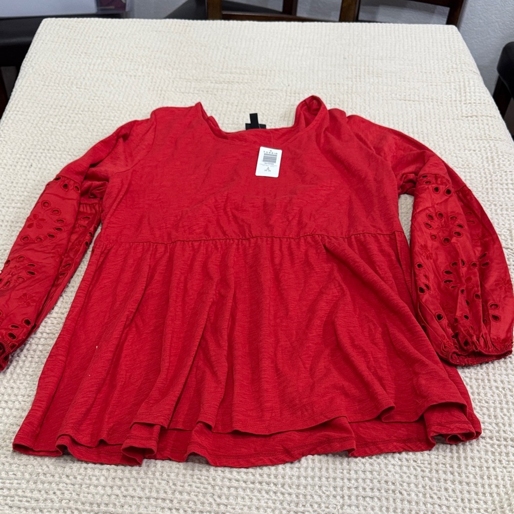 Women’s Plus Size Torrid Burnt Orange Top with Eyelet Detail sleeves
